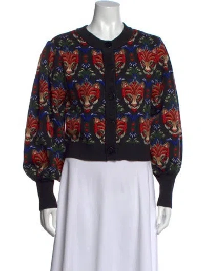 Pre-owned Farm Rio Printed Crew Neck Sweater In Orange