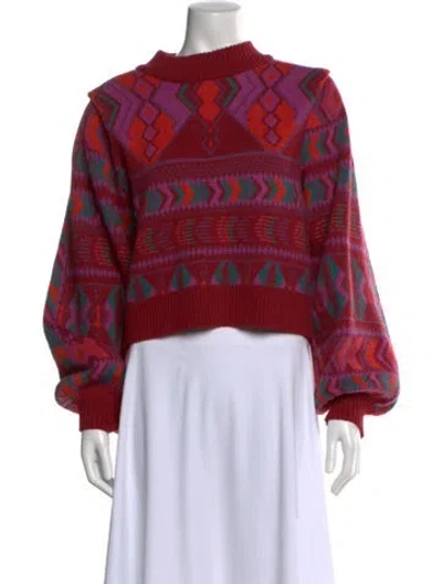 Pre-owned Farm Rio Printed Crew Neck Sweater In Red