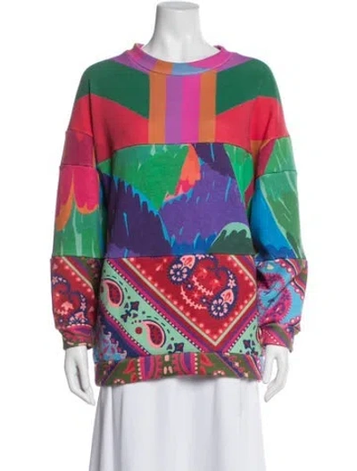 Pre-owned Farm Rio Printed Crew Neck Sweatshirt In Blue