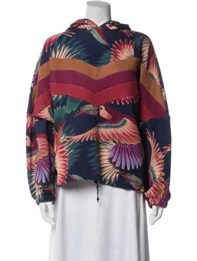 Pre-owned Farm Rio Printed Crew Neck Sweatshirt In Blue