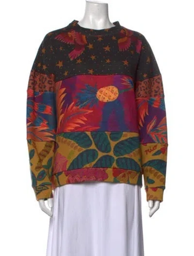Pre-owned Farm Rio Printed Crew Neck Sweatshirt In Purple