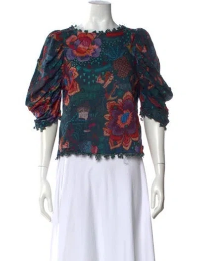 Pre-owned Farm Rio Printed Crew Neck Top In Green