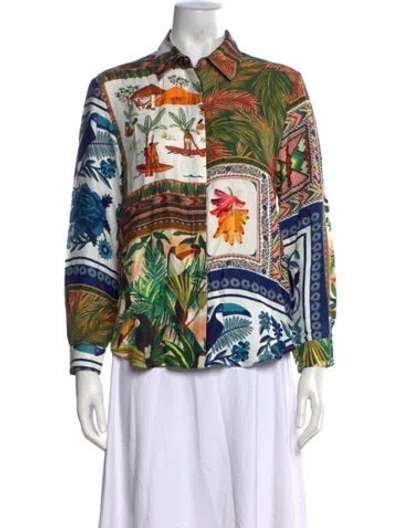 Pre-owned Farm Rio Printed Crew Neck Top In Green