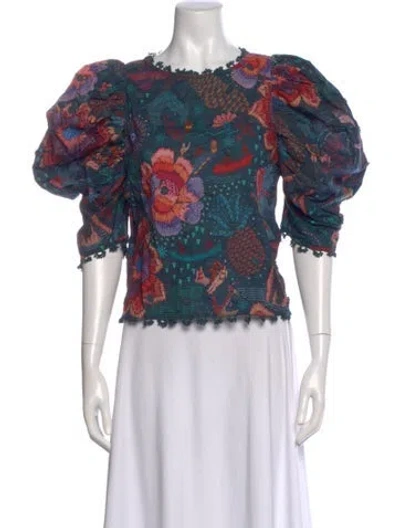 Pre-owned Farm Rio Printed Crew Neck Top W/ Tags In Green
