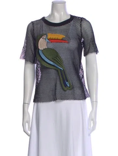Pre-owned Farm Rio Printed Crew Neck Top In White