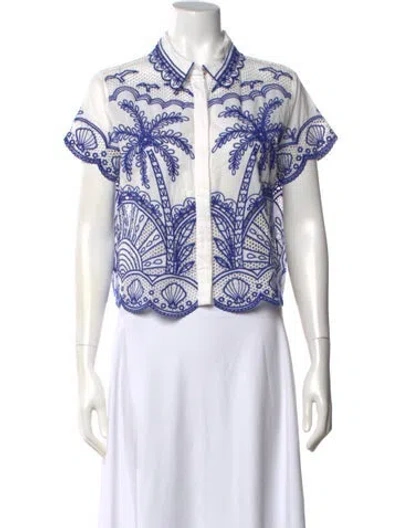 Pre-owned Farm Rio Printed Crew Neck Top In White