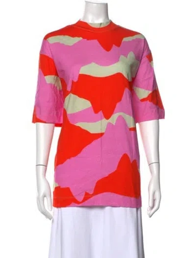 Pre-owned Farm Rio Printed Crew Neck T-shirt In Pink