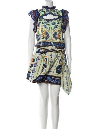 Pre-owned Farm Rio Printed Cutout Accent Short Set In Neutral