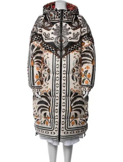 Pre-owned Farm Rio Printed Down Coat In Neutral
