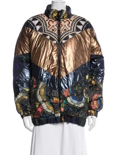 Pre-owned Farm Rio Printed Down Jacket In Black