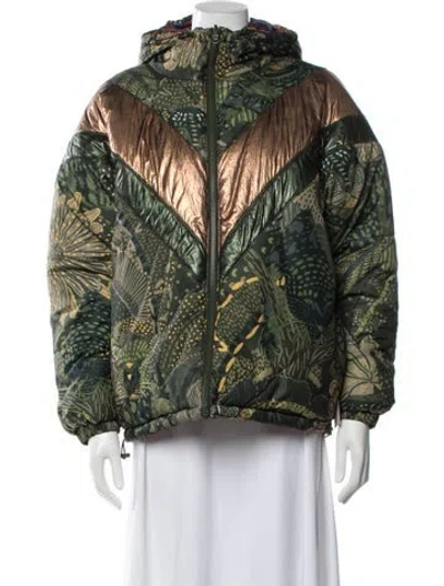 Pre-owned Farm Rio Printed Down Jacket In Green