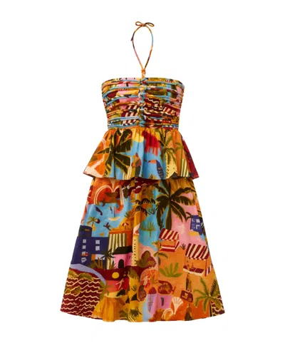 Farm Rio Printed Dress In Burgundy