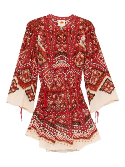 Farm Rio Geometric-pattern Mini Dress In Red