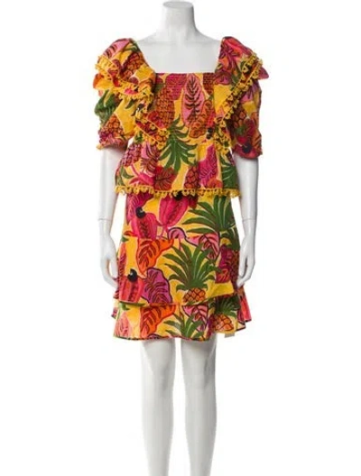 Pre-owned Farm Rio Printed Embroidered Accent Skirt Set In Multi