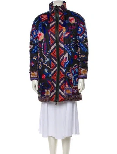 Pre-owned Farm Rio Printed Faux Fur Coat In Red