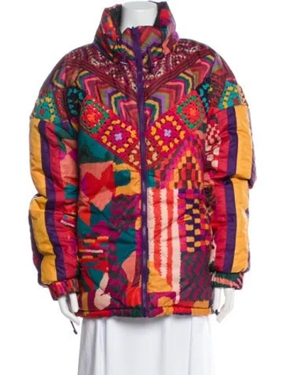 Pre-owned Farm Rio Printed Faux Fur Jacket In Pink