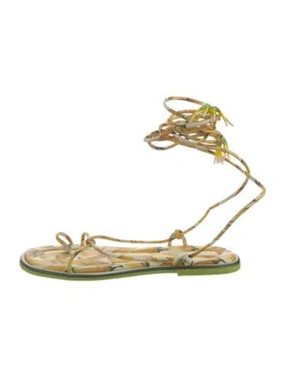 Pre-owned Farm Rio Printed Gladiator Sandals In Yellow