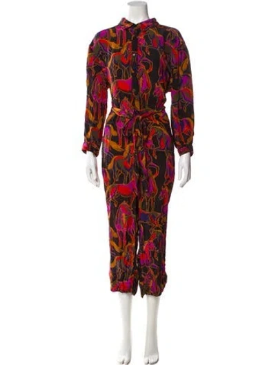 Pre-owned Farm Rio Printed Jumpsuit In Black