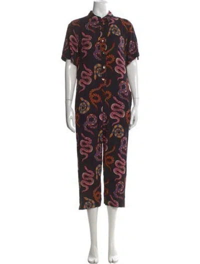Pre-owned Farm Rio Printed Jumpsuit In Black