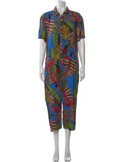 Pre-owned Farm Rio Printed Jumpsuit In Blue
