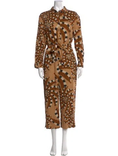 Pre-owned Farm Rio Printed Jumpsuit In Brown