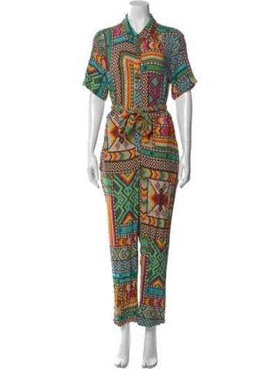 Pre-owned Farm Rio Printed Jumpsuit In Green