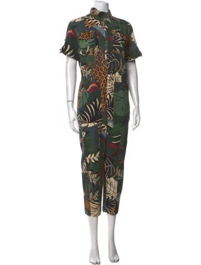 Pre-owned Farm Rio Printed Jumpsuit In Green