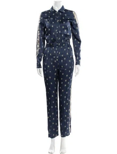 Pre-owned Farm Rio Printed Jumpsuit W/ Tags In Blue