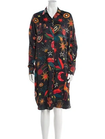 Pre-owned Farm Rio Printed Knee-length Dress In Black