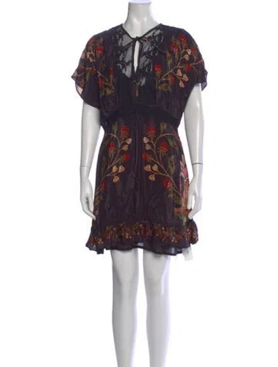 Pre-owned Farm Rio Printed Knee-length Dress In Black