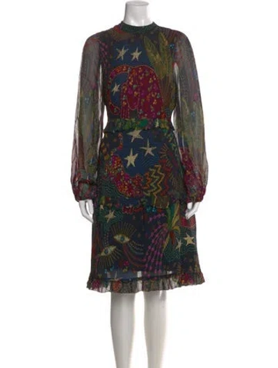 Pre-owned Farm Rio Printed Knee-length Dress In Black
