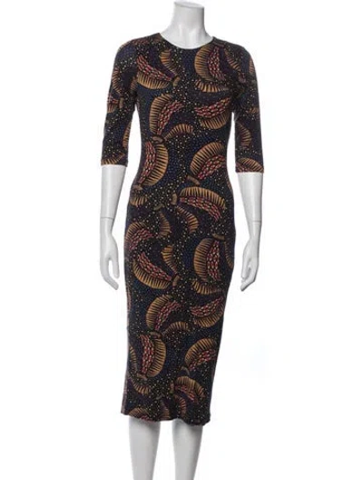 Pre-owned Farm Rio Printed Knee-length Dress In Black