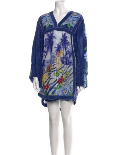 Pre-owned Farm Rio Printed Knee-length Dress In Blue