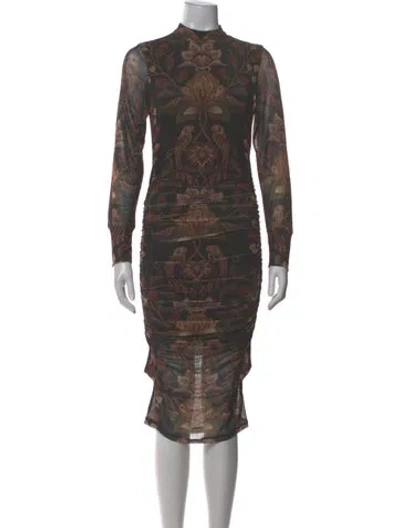 Pre-owned Farm Rio Printed Knee-length Dress In Brown