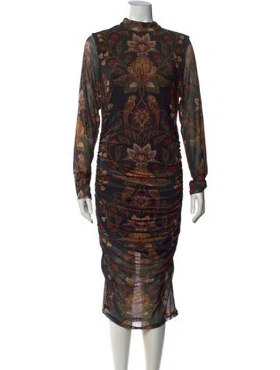 Pre-owned Farm Rio Printed Knee-length Dress In Brown