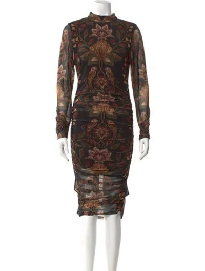Pre-owned Farm Rio Printed Knee-length Dress W/ Tags In Brown