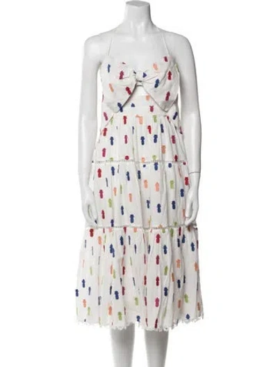 Pre-owned Farm Rio Printed Knee-length Dress In White