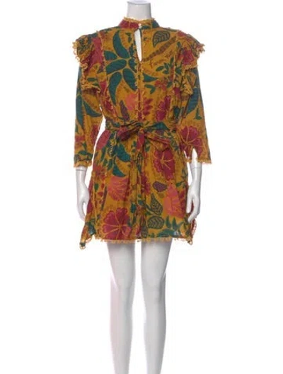 Pre-owned Farm Rio Printed Knee-length Dress In Yellow