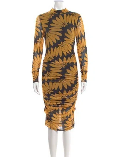 Pre-owned Farm Rio Printed Knee-length Dress In Yellow