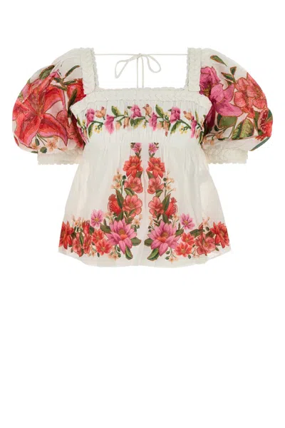 Farm Rio Printed Linen Blend Blouse In Neutral