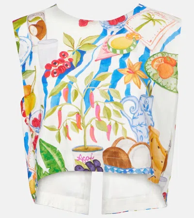 Farm Rio Printed Linen-blend Crop Top