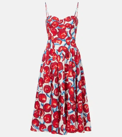 Farm Rio Printed Linen-blend Midi Dress In Red