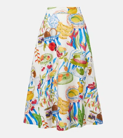 Farm Rio Printed Linen-blend Midi Skirt