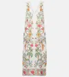 Farm Rio Delicate Forest Scalloped-hem Bird-print Maxi Dress In White