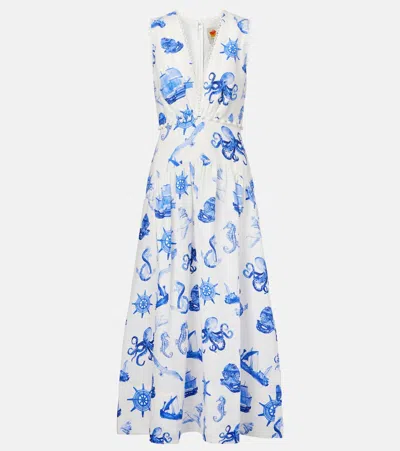 Farm Rio Printed Linen Midi Dress In White