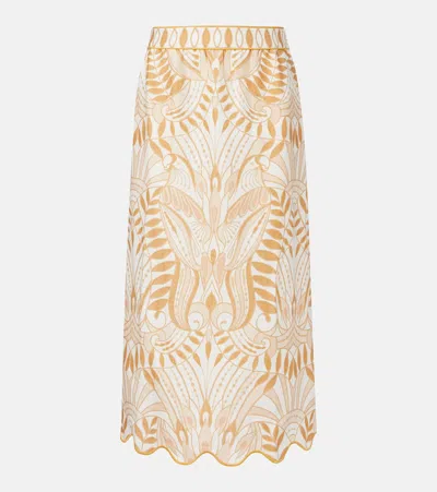 Farm Rio Printed Linen Midi Skirt In Yellow