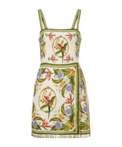 Farm Rio Printed Linen Minidress In Burgundy