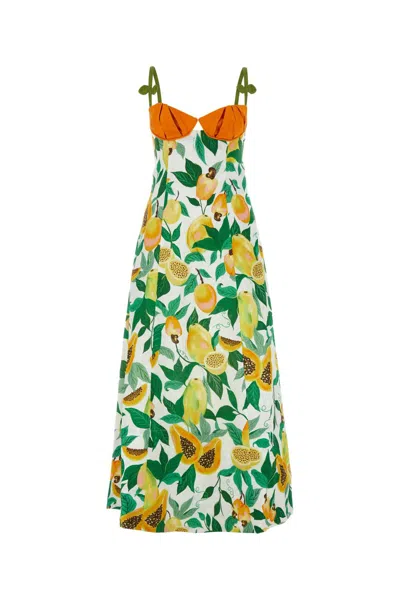 FARM RIO PRINTED LINEN PAPAYA SALAD DRESS