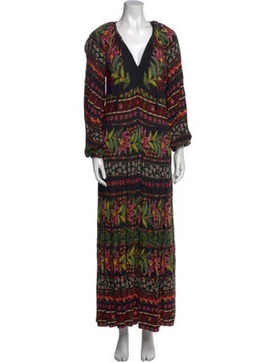 Pre-owned Farm Rio Printed Long Dress In Black