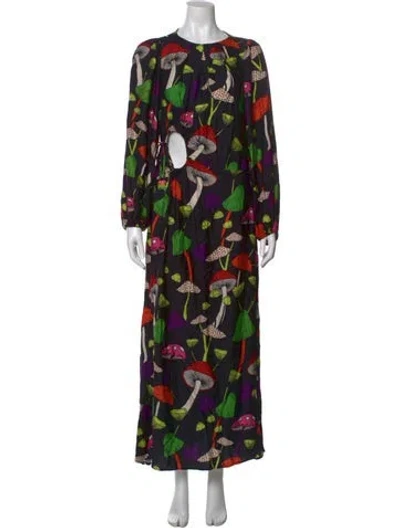 Pre-owned Farm Rio Printed Long Dress In Black